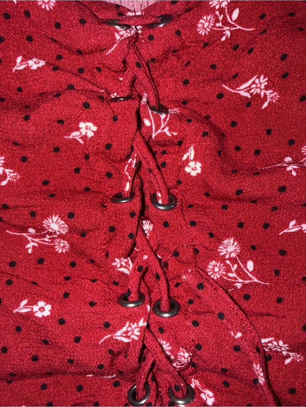 Aeropostale XS Red Floral‎ Smocked Crop Top Long Balloon Sleeve Rayon Boho - Picture 9 of 9